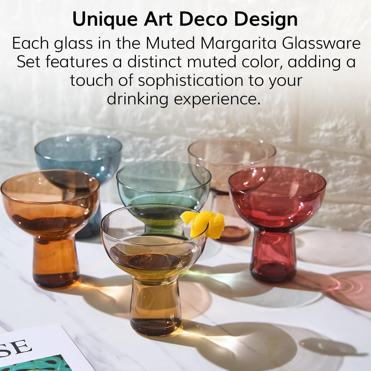 Colored Vintage Art Deco Ribbed Glasses Set of 6 D182054