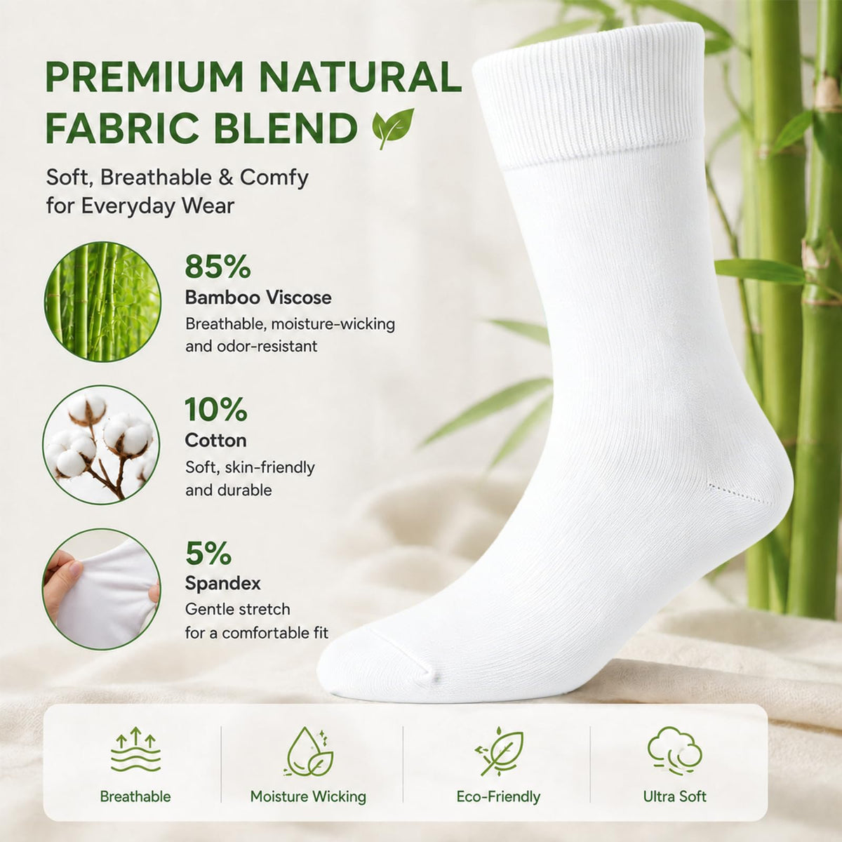 Women's 6 Pairs Bamboo Viscose Crew Socks N5890