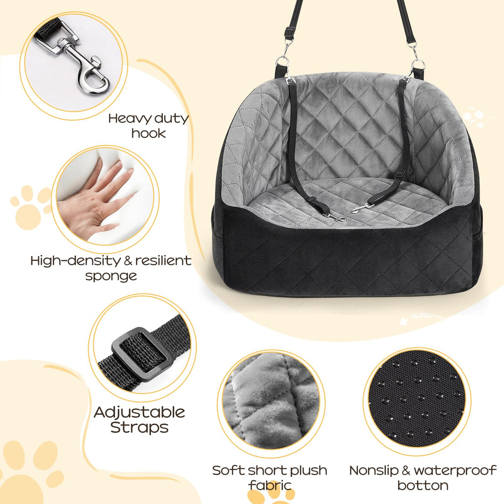 Dog Car Seat for Small Dogs Up to 30 Lbs, Grey-Black F7552
