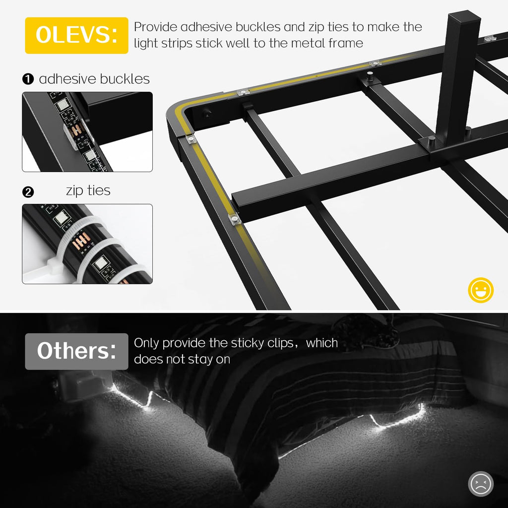 Full Size Metal Floating Bed Frame with LED Light & Charging Station F563441