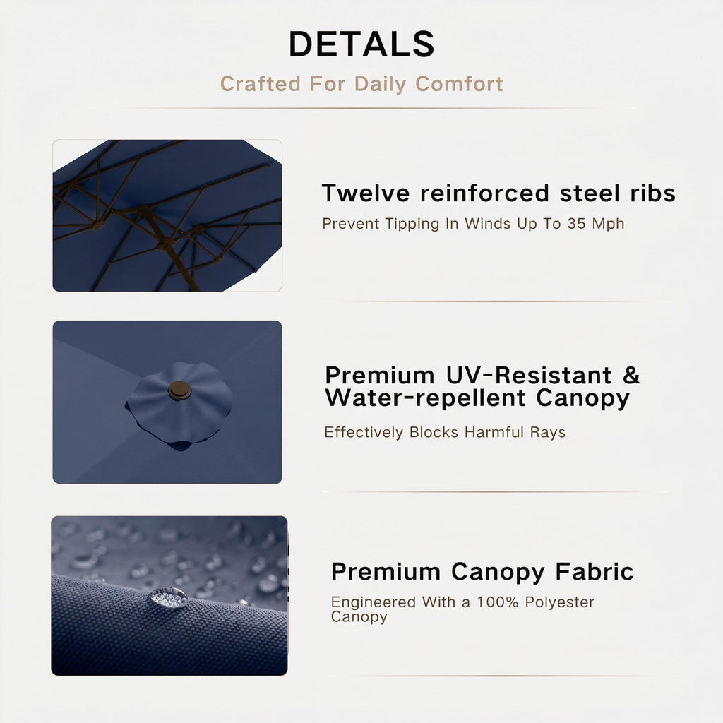 15ft Double-Sided Rectangle Patio Umbrella with Base L453924