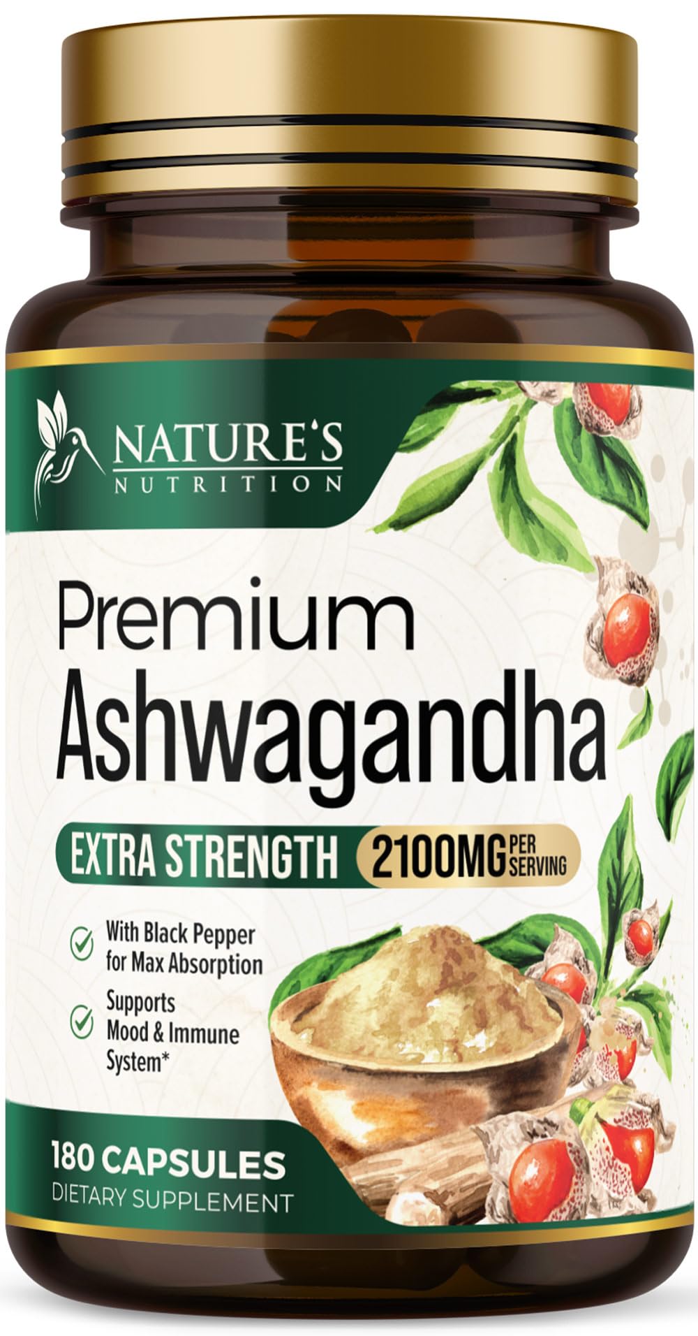 Ashwagandha Capsules with Black Pepper Vegan 180 Capsules F86634