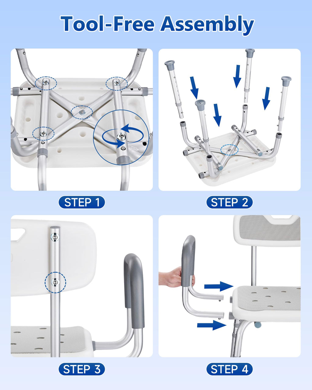 Height Adjustable Shower Chair with Back and Arms V497570