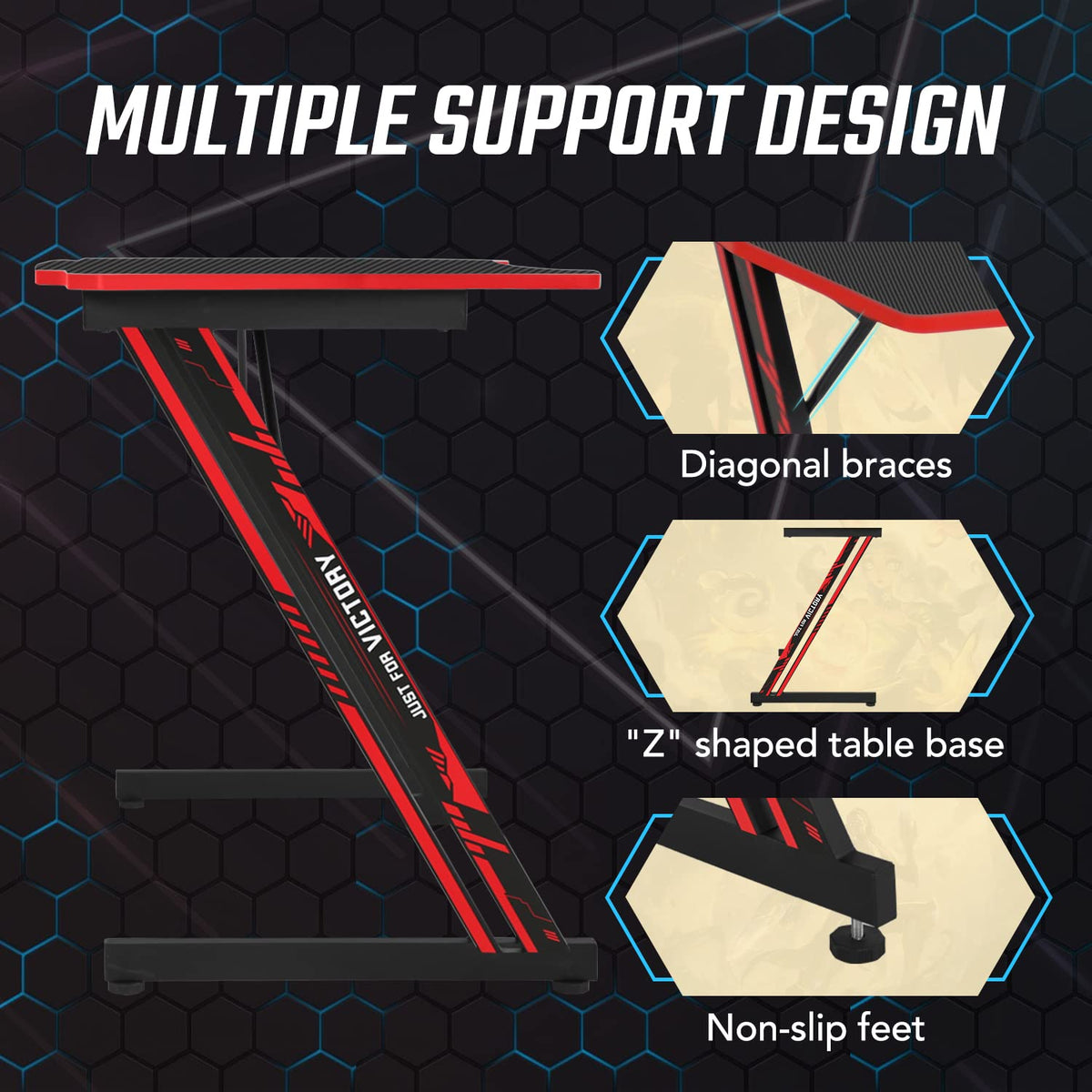 39" Red Z-Shaped Gaming Table L1653