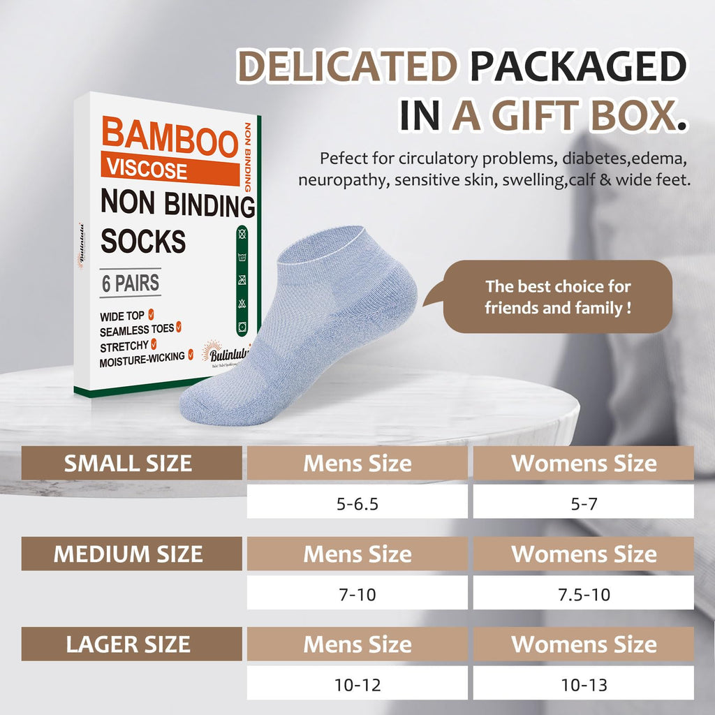 6 Pairs Low Cut Non Binding Bamboo Seamless Socks B36924
