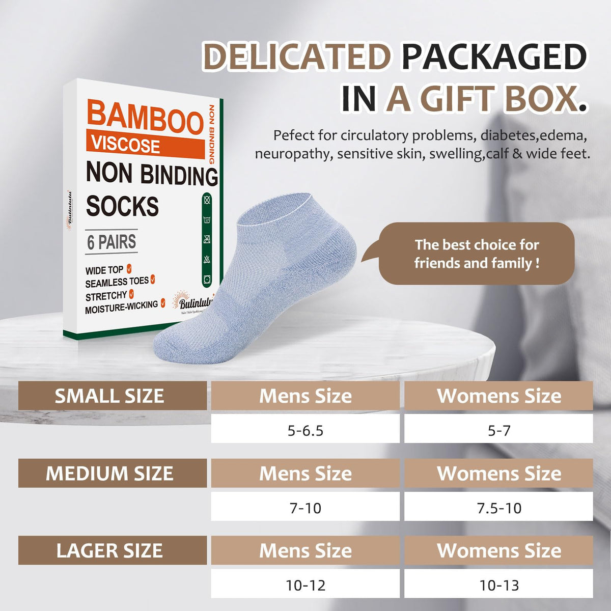 6 Pairs Low Cut Non Binding Bamboo Seamless Socks B36924