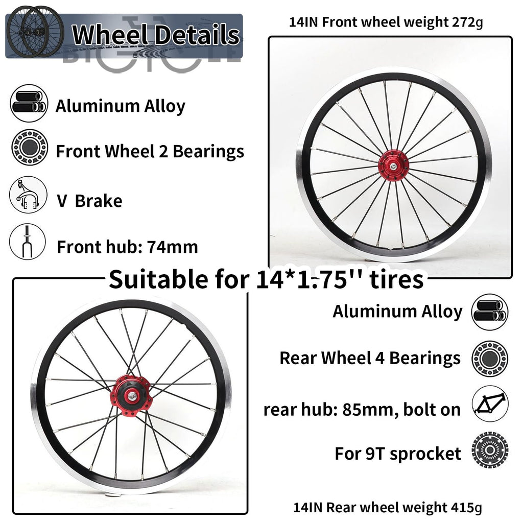 14inch 412 V-Brake Folding Bike Wheelset L7932