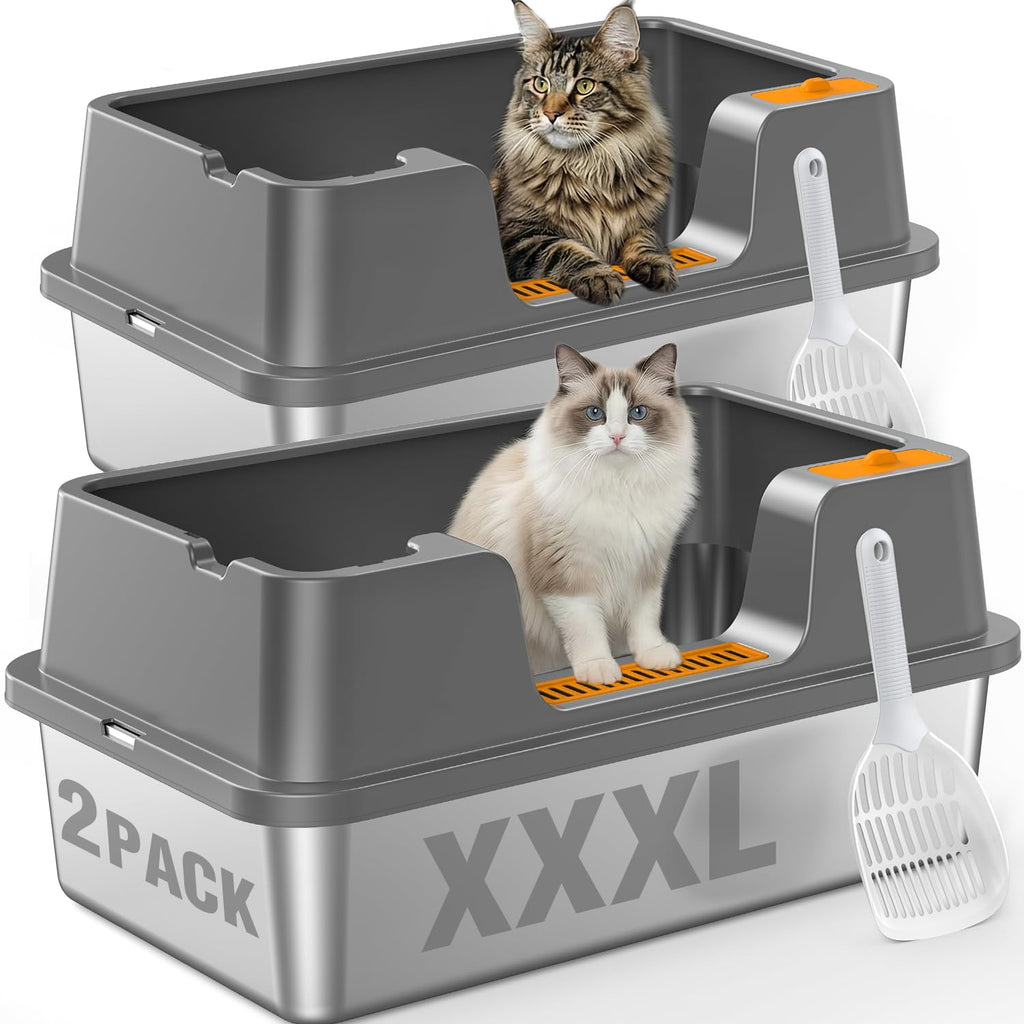 Extra Large Stainless Steel Litter Box with High Sides Y358