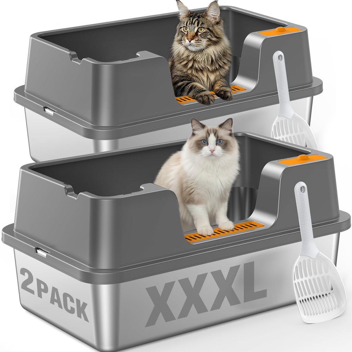 Extra Large Stainless Steel Litter Box with High Sides Y358