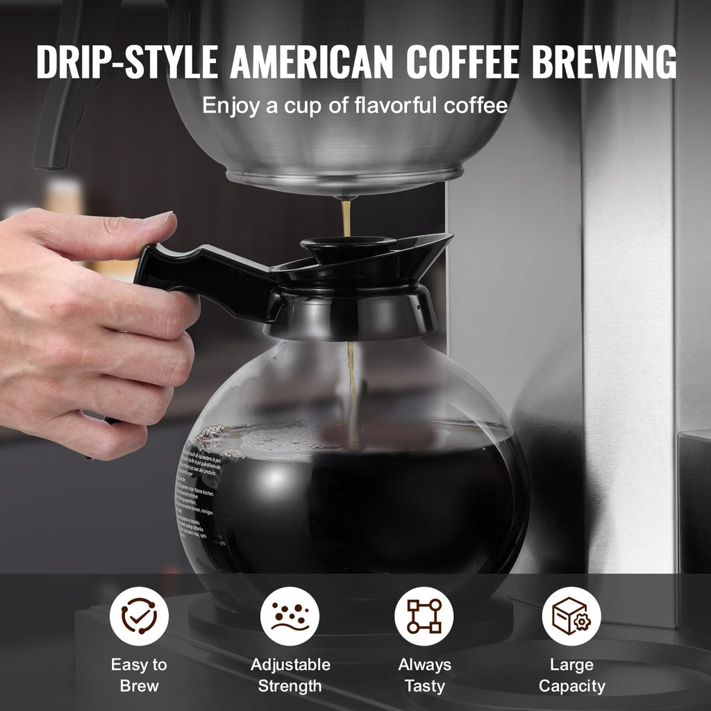 12 Cups Commercial Drip Coffee Maker with 3 Glass Carafes and Warmer Plates G9931