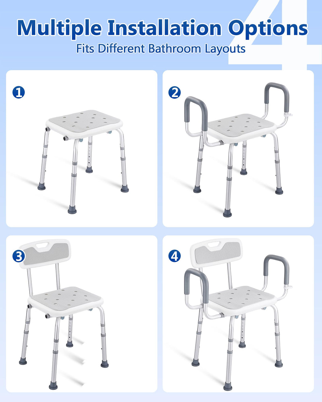 Height Adjustable Shower Chair with Back and Arms V497570