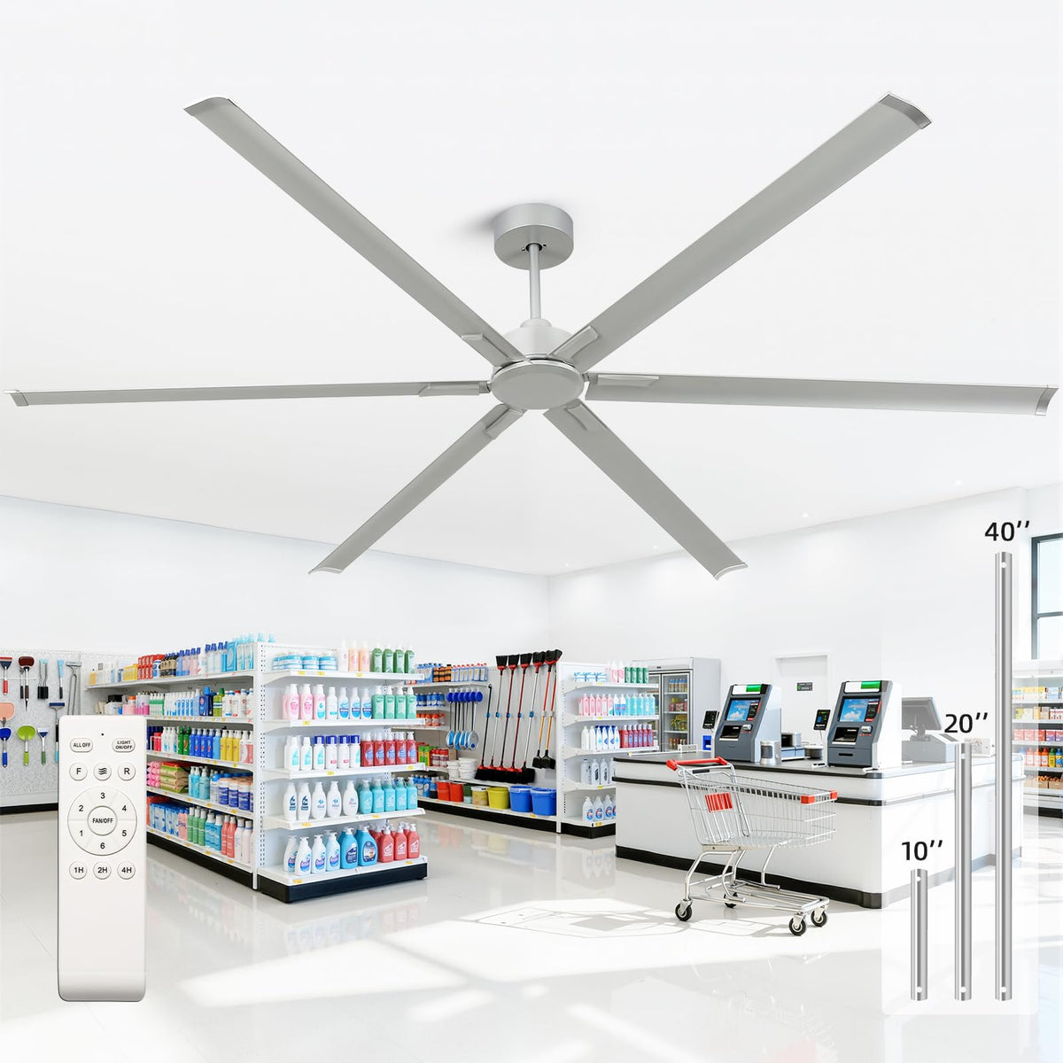 Silver 108 Inch 6 Blade HVLS Ceiling Fan with Remote N69203