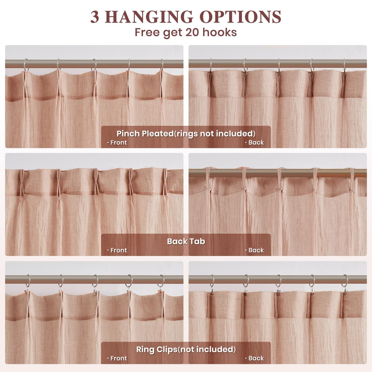 Pink Pinch Pleated Sheer Curtains 96 Inches Long, Set of 2 Z53861