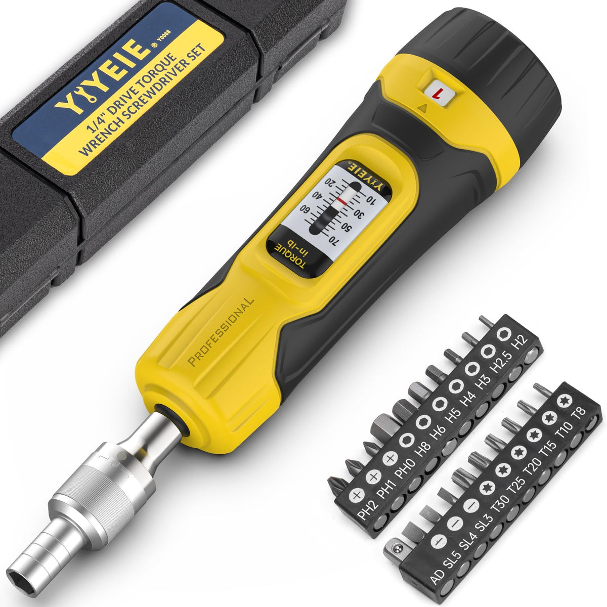 1/4" Ratchet Torque Screwdriver, 10-70 in-lbs, S2 Hex Bits L776