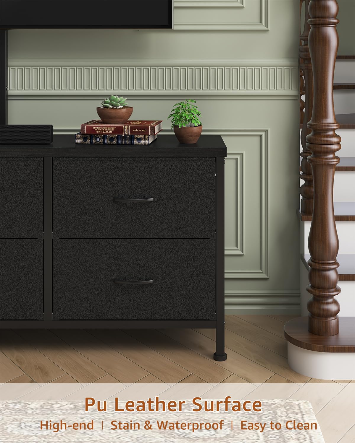 Black 6 Drawer TV Stand with Mount L4208