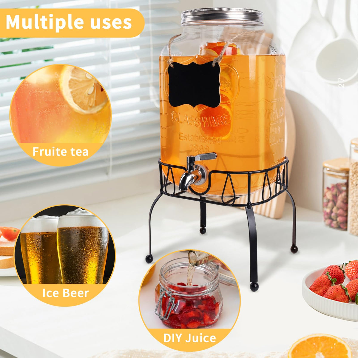 2 Gallon Glass Beverage Dispenser Jar K520