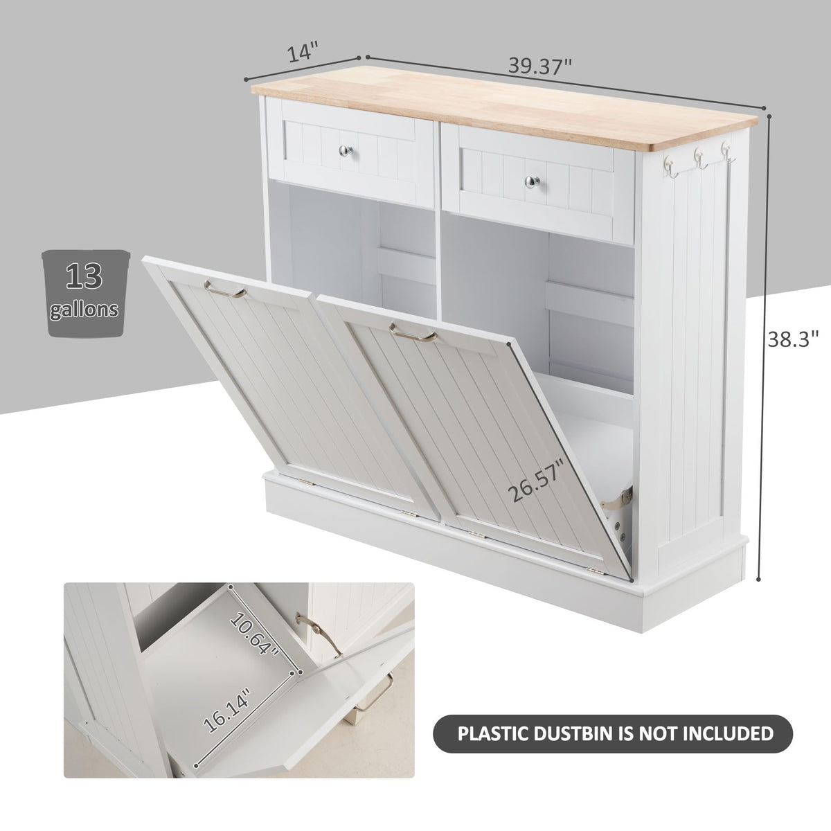 Double Tilt Out Trash Can Cabinet 2 X 13 Gallon with Storage M28929