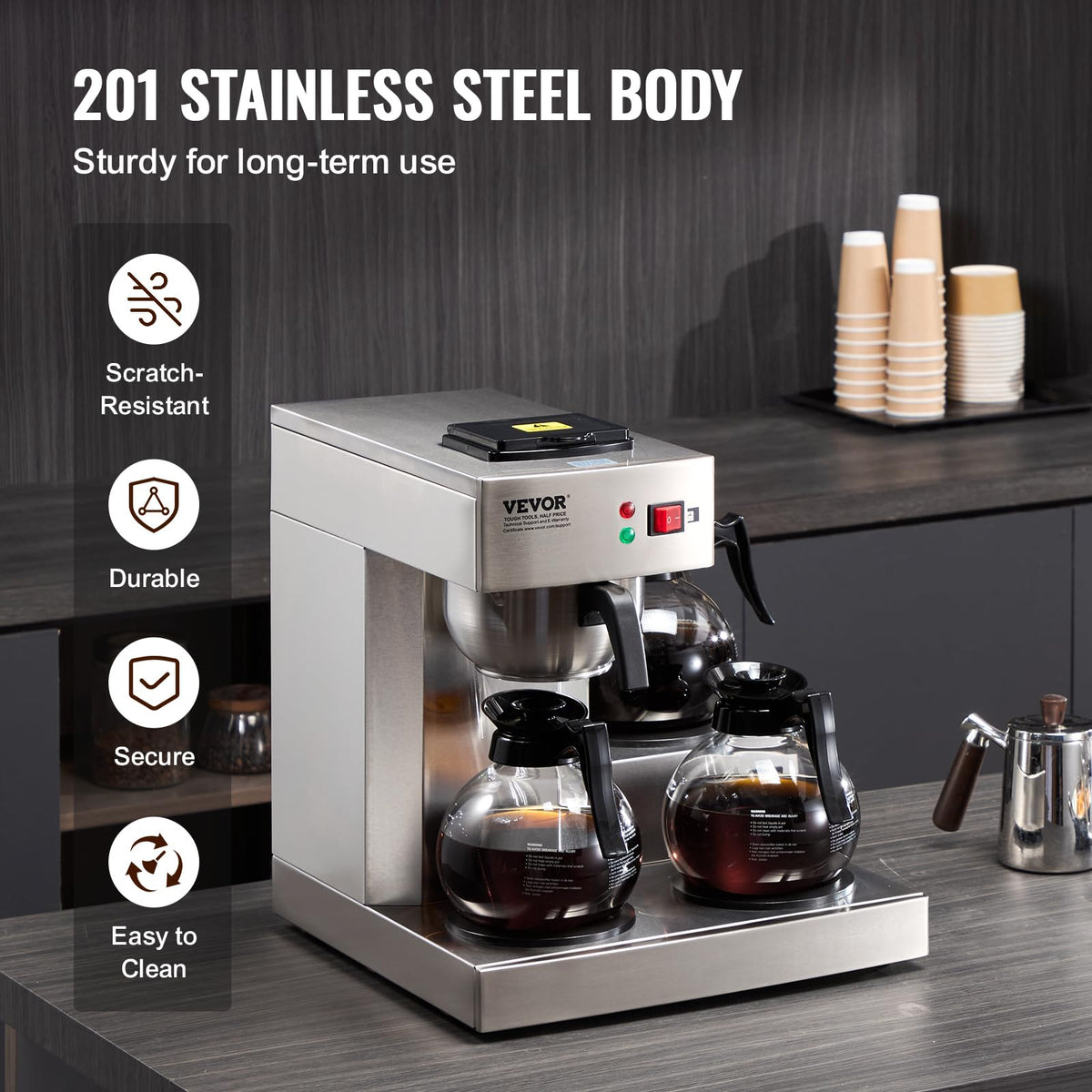 12 Cups Commercial Drip Coffee Maker with 3 Glass Carafes and Warmer Plates G9931