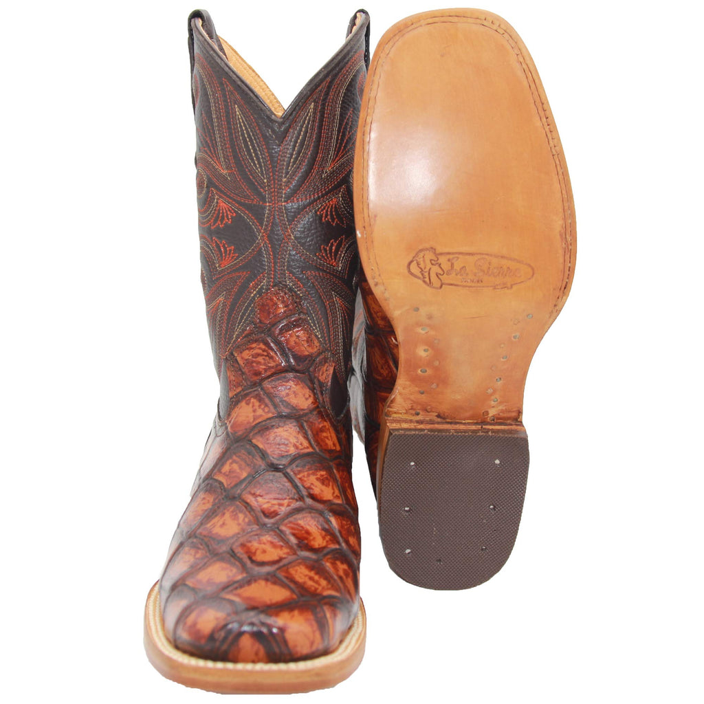 Leather Pirarucu Fish Print Western Boots J456