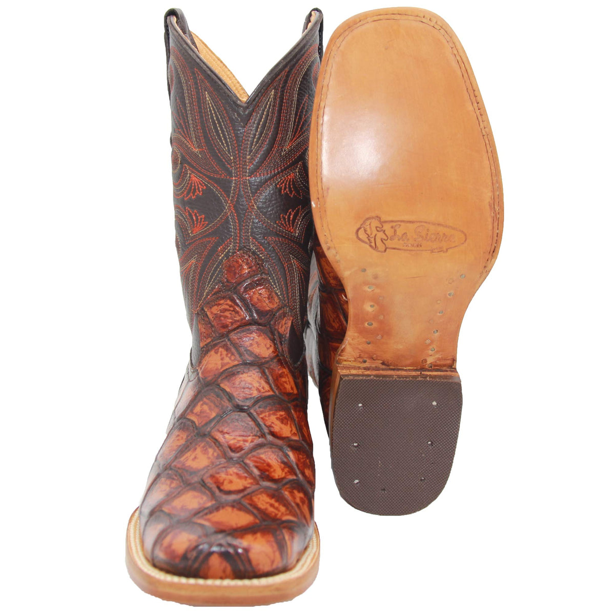 Leather Pirarucu Fish Print Western Boots J456