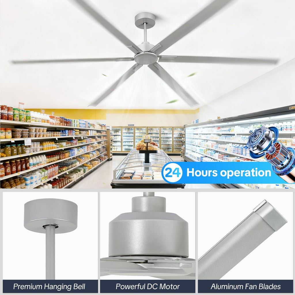 Silver 108 Inch 6 Blade HVLS Ceiling Fan with Remote N69203