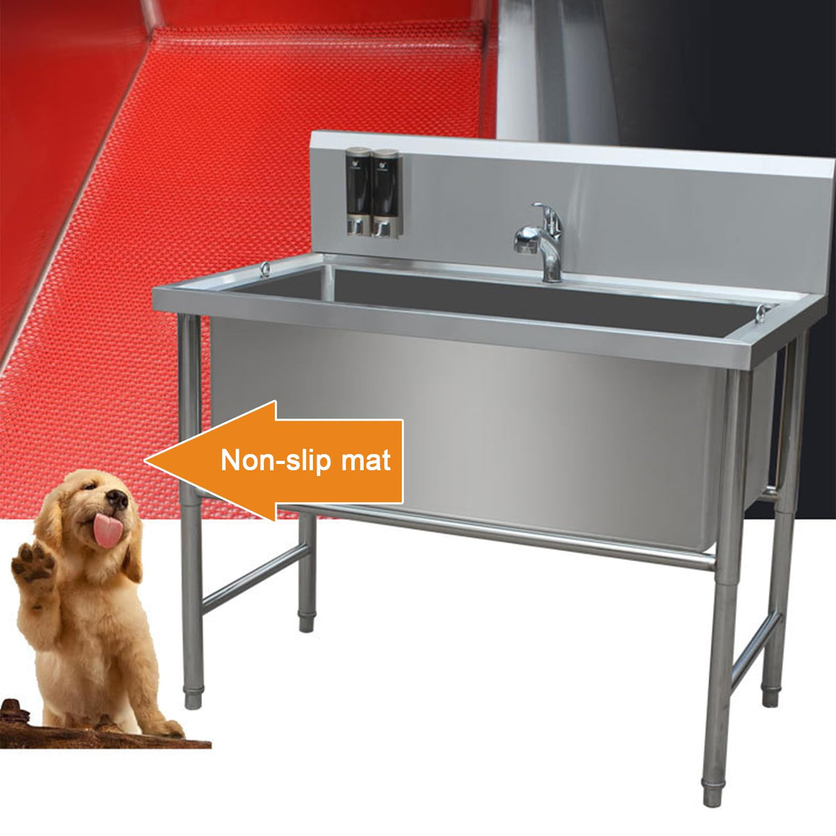 47" Stainless Steel Dog Grooming Tub with Stairs V497864