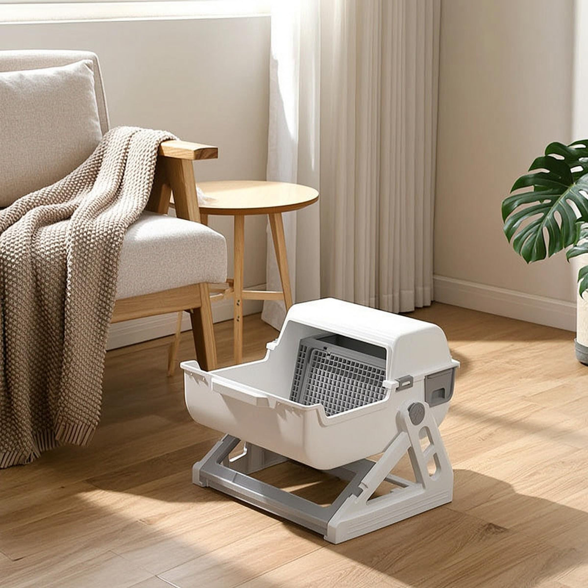 Semi-Automatic Sifting Cat Waste Pan White Gray A690337