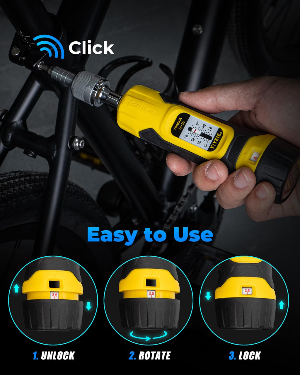 1/4" Ratchet Torque Screwdriver, 10-70 in-lbs, S2 Hex Bits L776