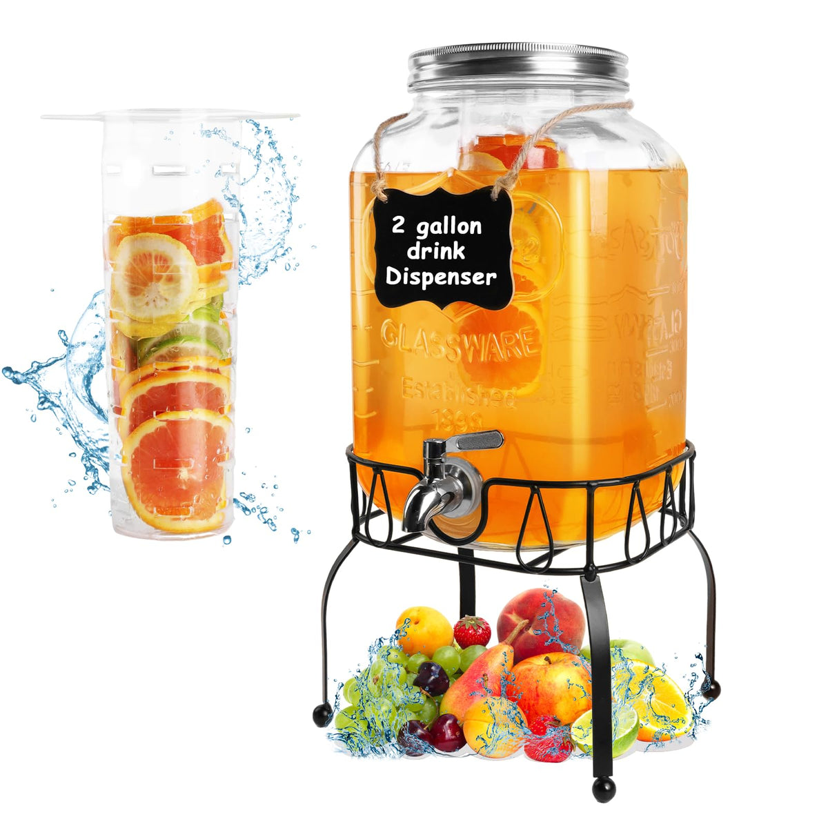 2 Gallon Glass Beverage Dispenser Jar K520