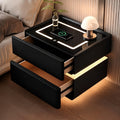 Black Solid Wood Nightstand with Wireless Charging and Drawers R8969