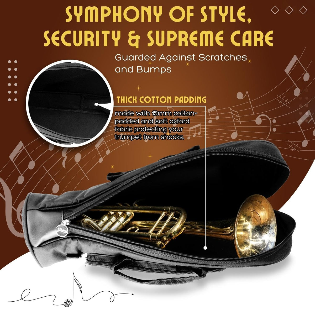 Cotton Padded Black Trumpet Bag with Adjustable Shoulder Strap E802395
