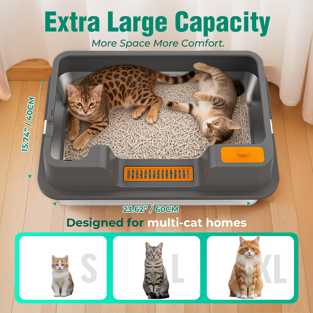 Extra Large Stainless Steel Litter Box with High Sides Y358
