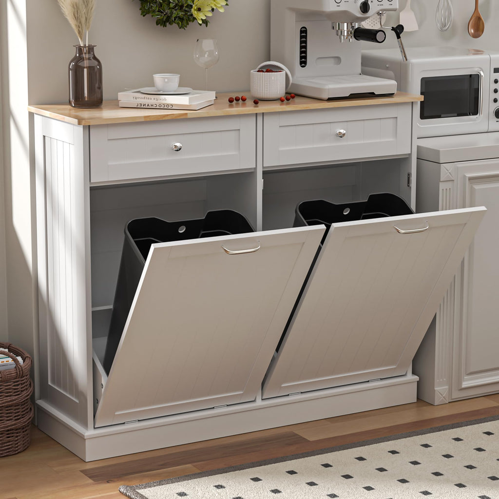 Double Tilt Out Trash Can Cabinet 2 X 13 Gallon with Storage M28929