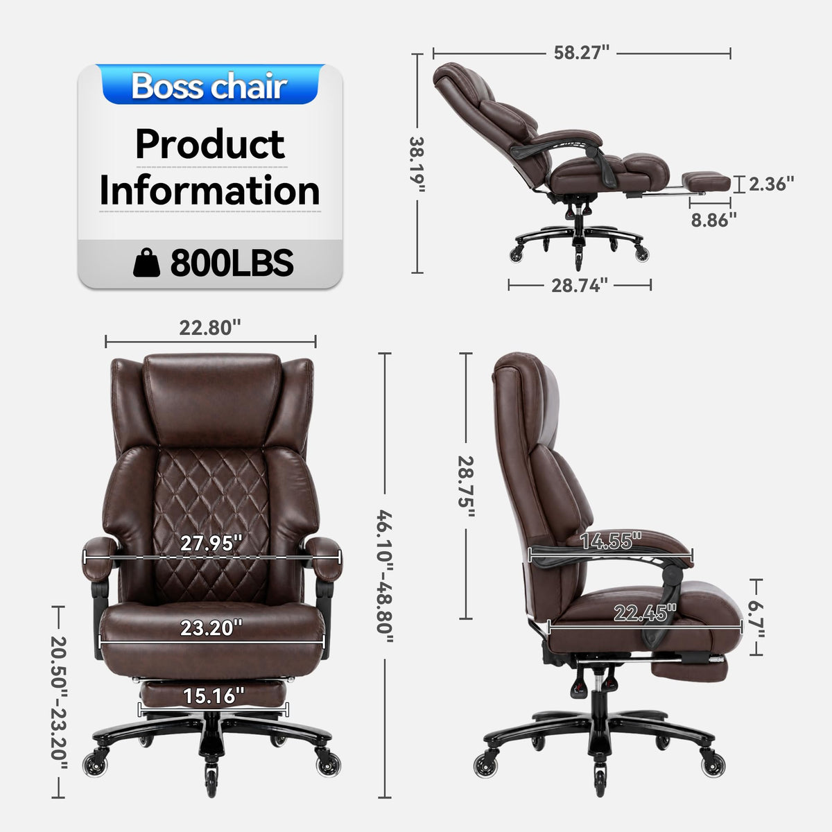 Brown Heavy Duty Reclining Executive Office Chair with Footrest Q7728