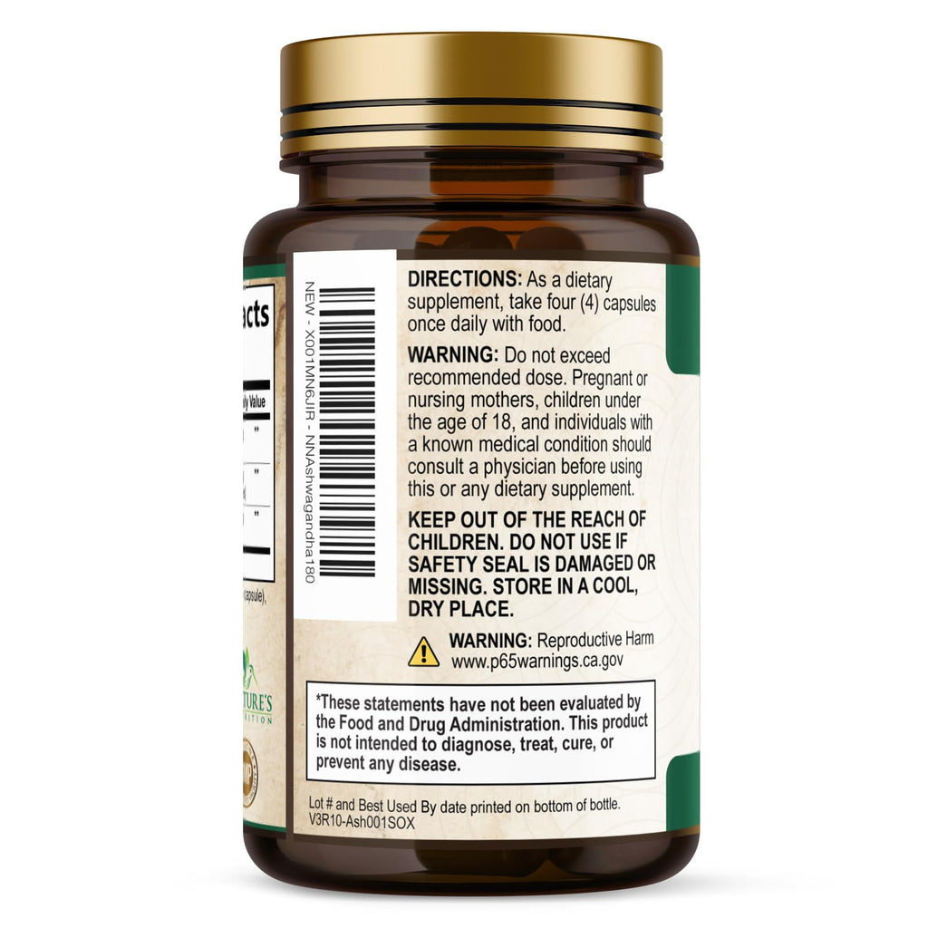 Ashwagandha Capsules with Black Pepper Vegan 180 Capsules F86634
