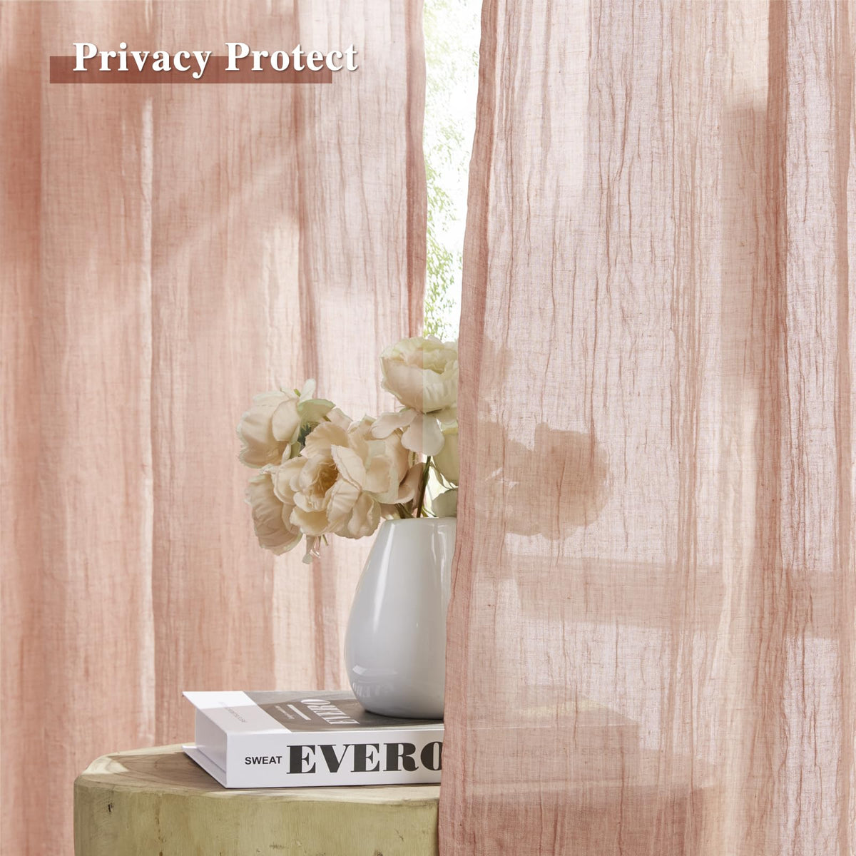 Pink Pinch Pleated Sheer Curtains 96 Inches Long, Set of 2 Z53861