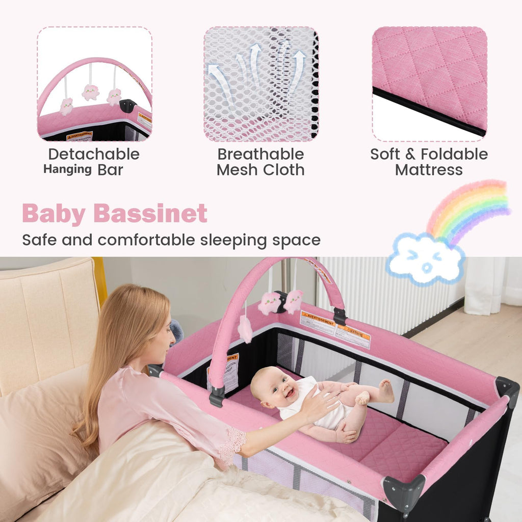 3 in 1 Pink Pack and Play Baby Crib Bassinet B836167