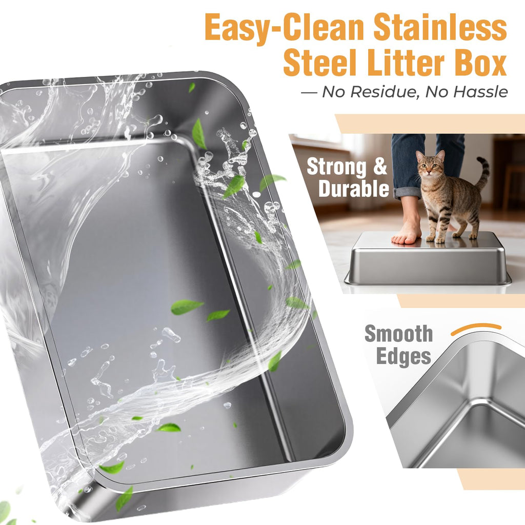 Extra Large Stainless Steel Litter Box with High Sides Y358