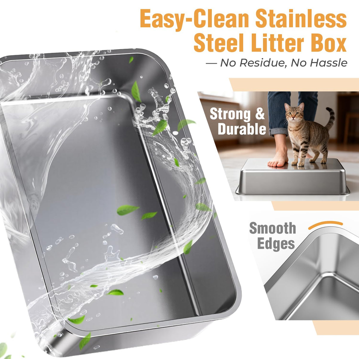 Extra Large Stainless Steel Litter Box with High Sides Y358