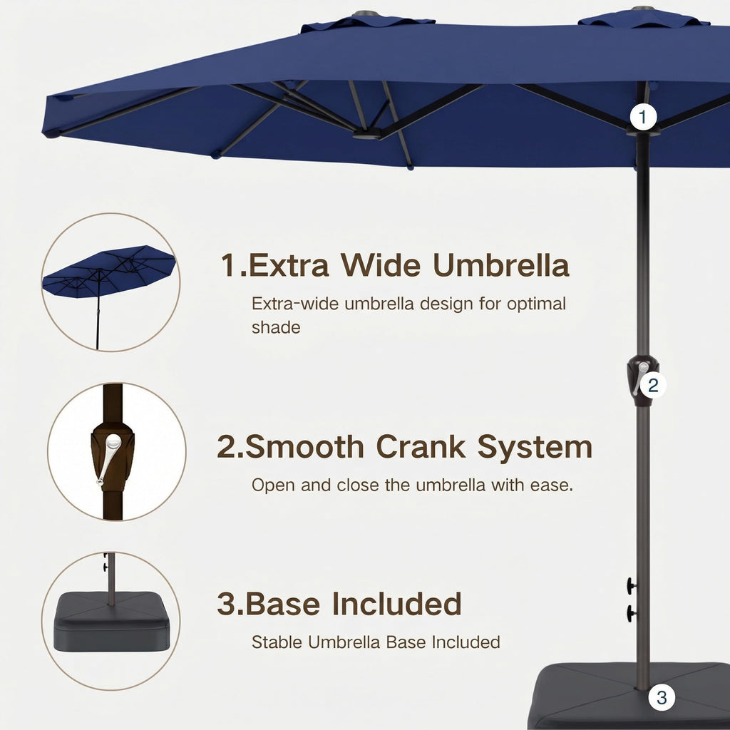 15ft Double-Sided Rectangle Patio Umbrella with Base L453924