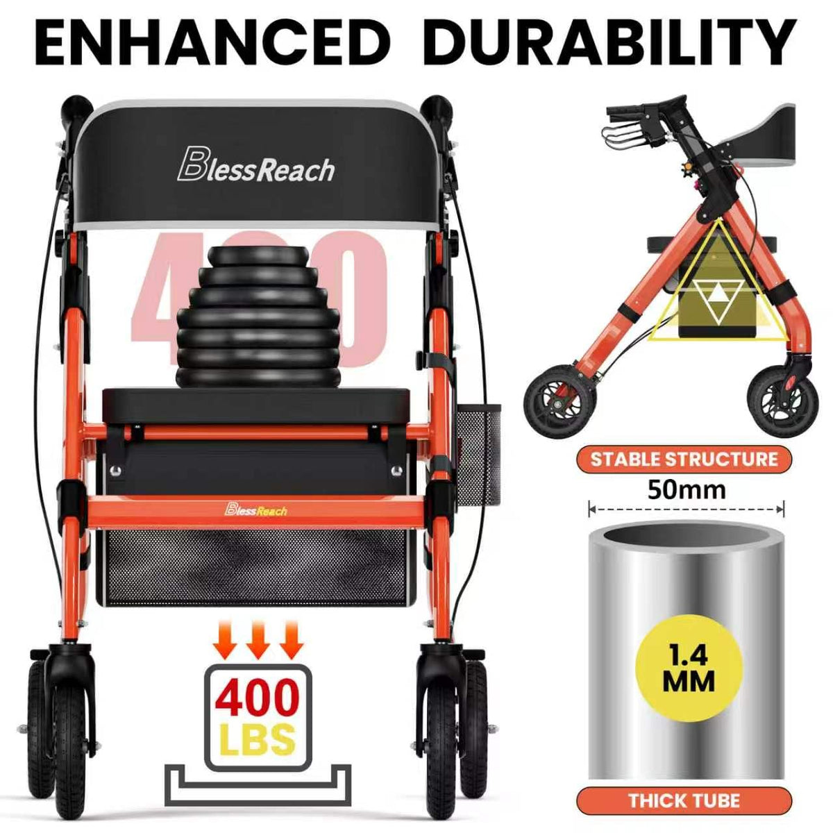 Foldable Heavy-Duty Rollator Walkers with Seat C54364