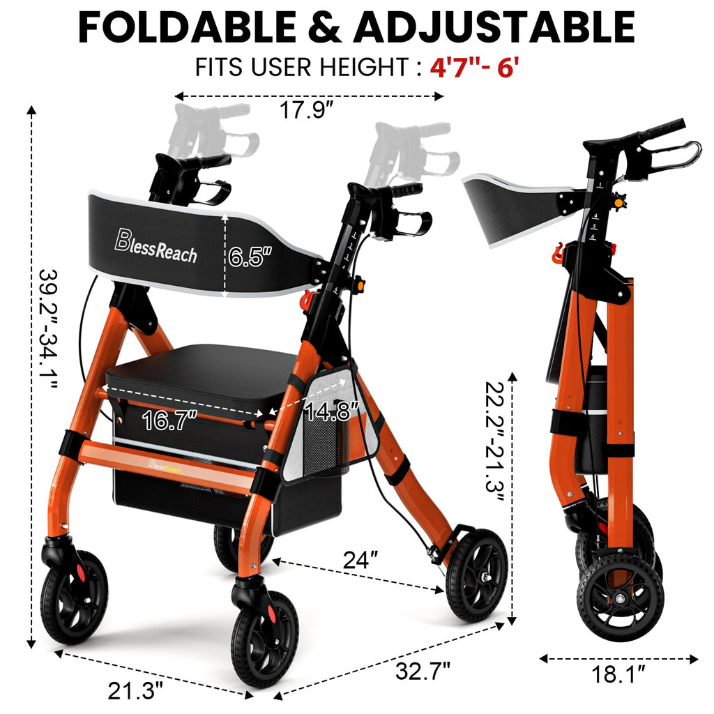 Foldable Heavy-Duty Rollator Walkers with Seat C54364