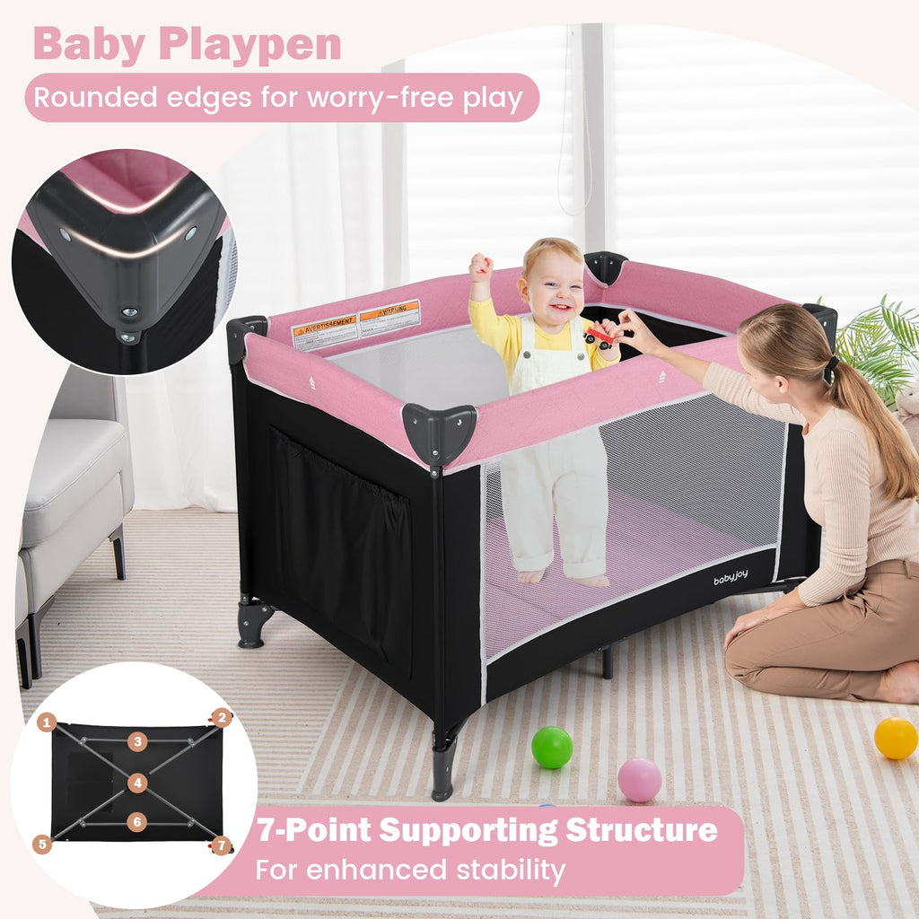 3 in 1 Pink Pack and Play Baby Crib Bassinet B836167