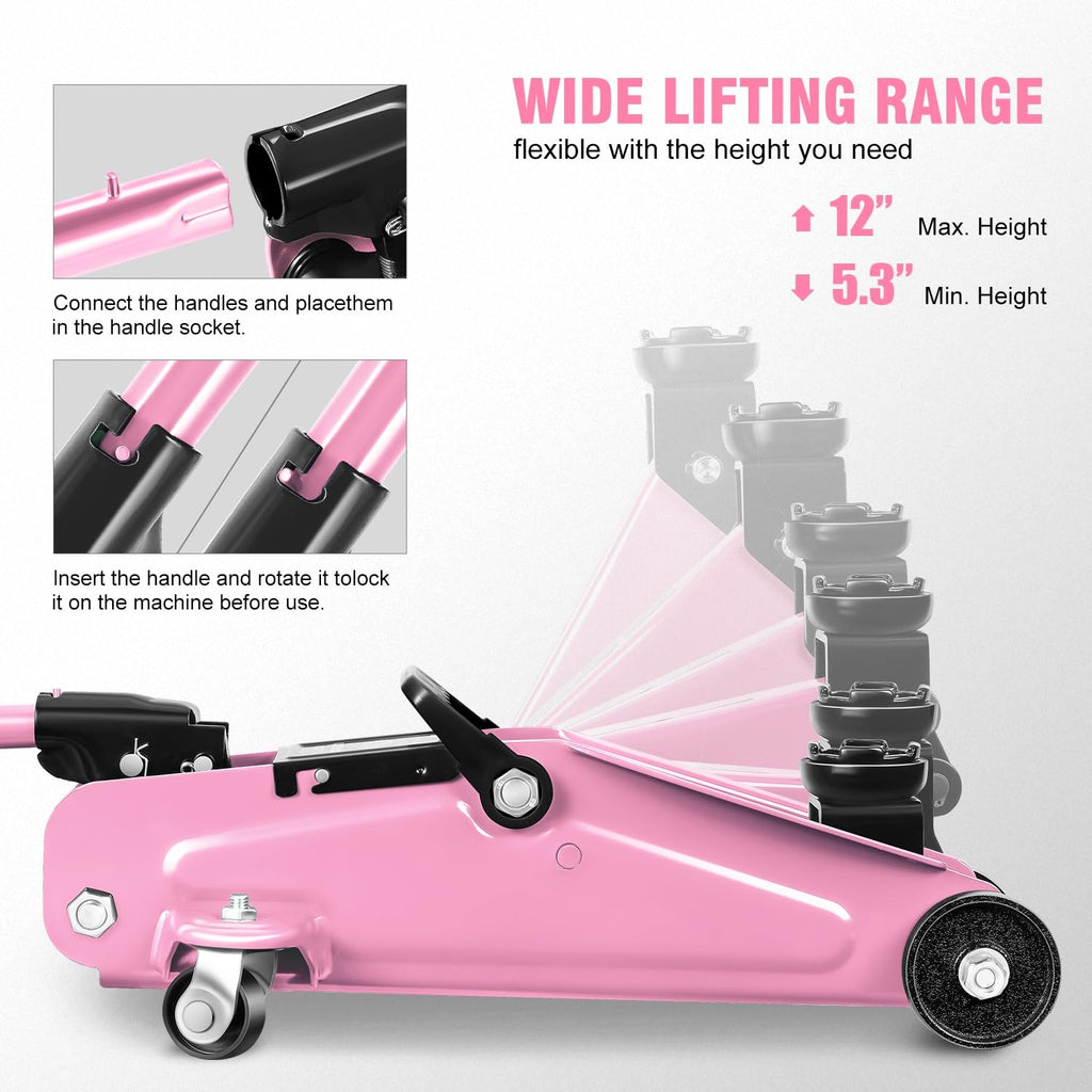Low Profile Hydraulic Trolley Floor Jack 1.5 Ton Pink P98519