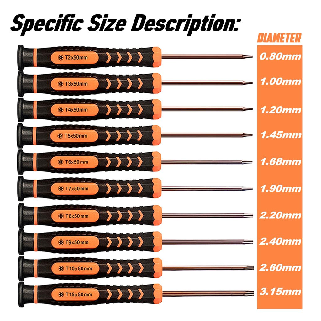Torx Screwdriver Set of T2-T15, 10-Piece Magnetic Security Screwdrivers M304541