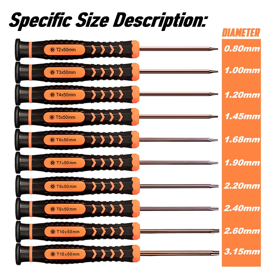 Torx Screwdriver Set of T2-T15, 10-Piece Magnetic Security Screwdrivers M304541