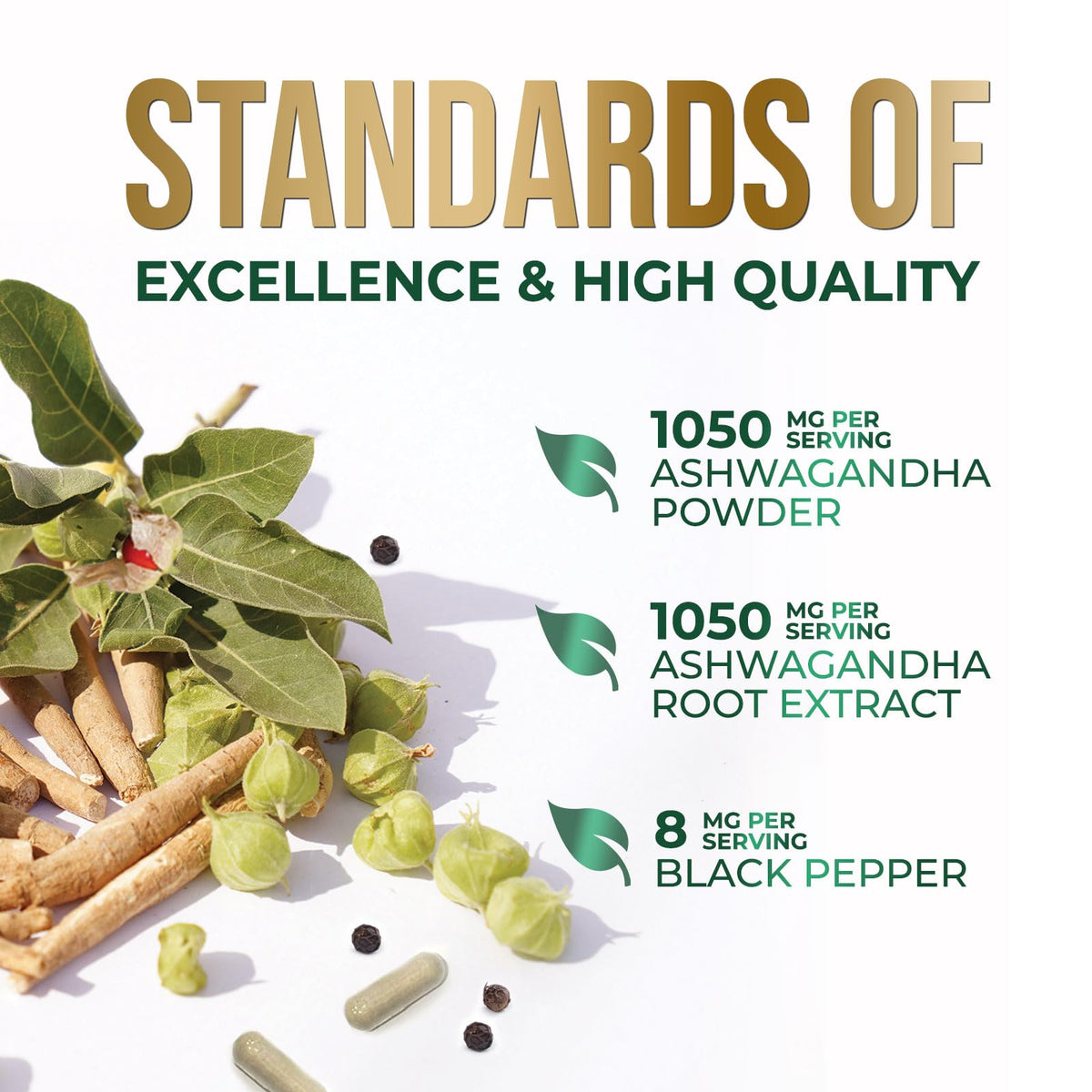 Ashwagandha Capsules with Black Pepper Vegan 180 Capsules F86634