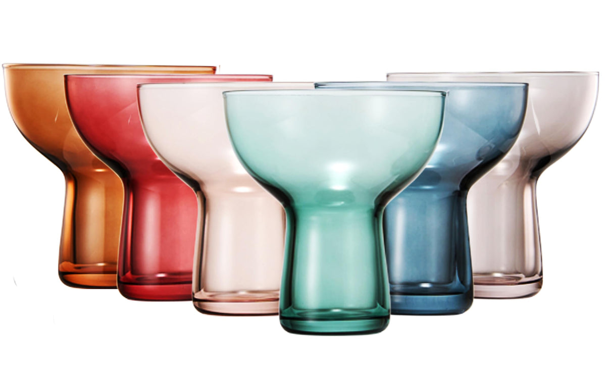Colored Vintage Art Deco Ribbed Glasses Set of 6 D182054
