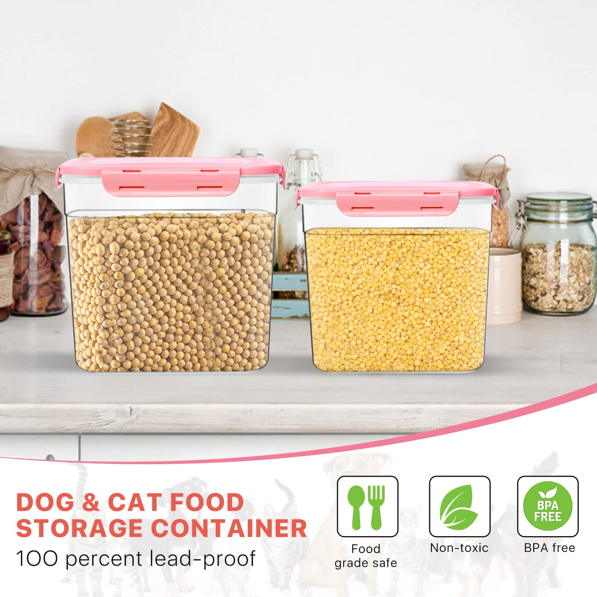 3 Pieces Plastic Pet Food Storage Containers with Spoon J20079