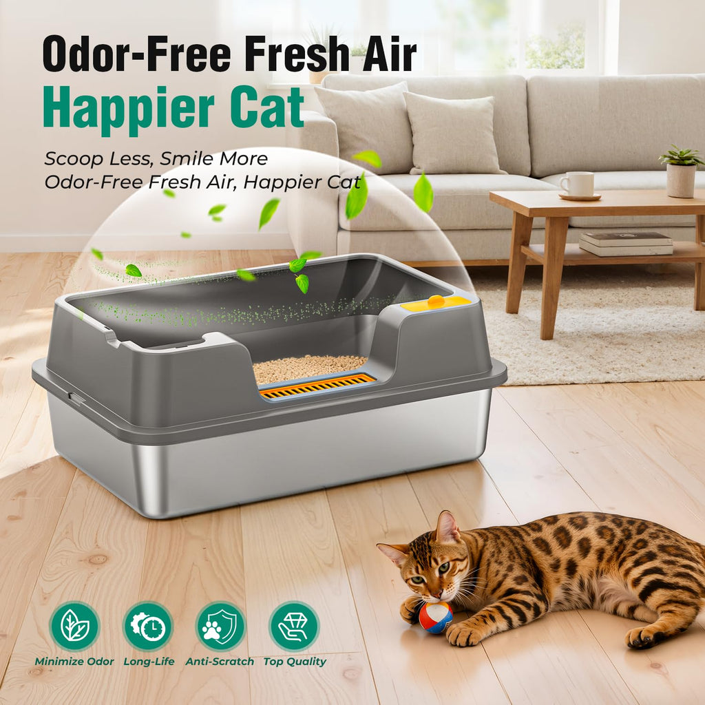 Extra Large Stainless Steel Litter Box with High Sides Y358